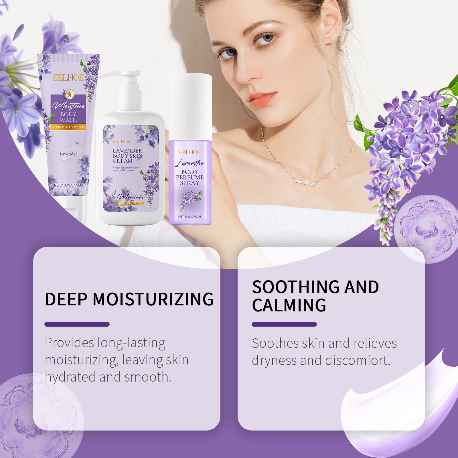 Lavender Body Care Gift Set With Body Wash Lotion And Perfume Spray For Daily Hydration