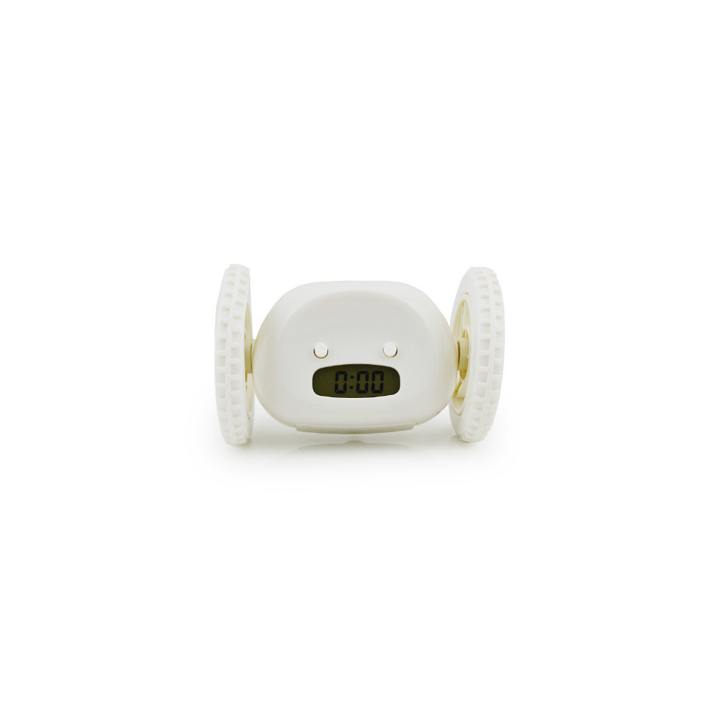 (White) Running Away Running Rolling Alarm Clock On Wheels Digital Clock