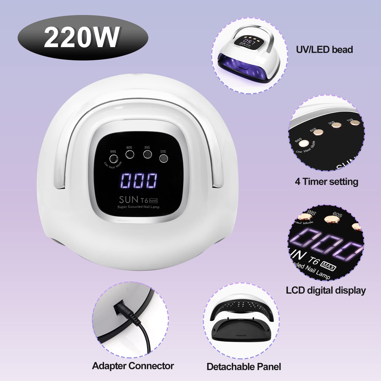 UV Nail Lamp Led Gel Nail Lamps Nail Dryer UV Lamps DIY Manicure Salon Tools 220W for Gel Nails 4 Timers with Auto Sensor