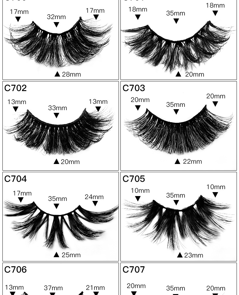 (c700) False Eyelashes Mink Eye Lashes 7 Pairs Extension Makeup Tools Long Wispy Fluffy Thick Natural Curling Party Look