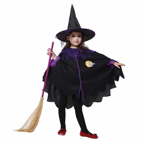 Halloween Child Girl Purple Witch Costume For Pretend Play