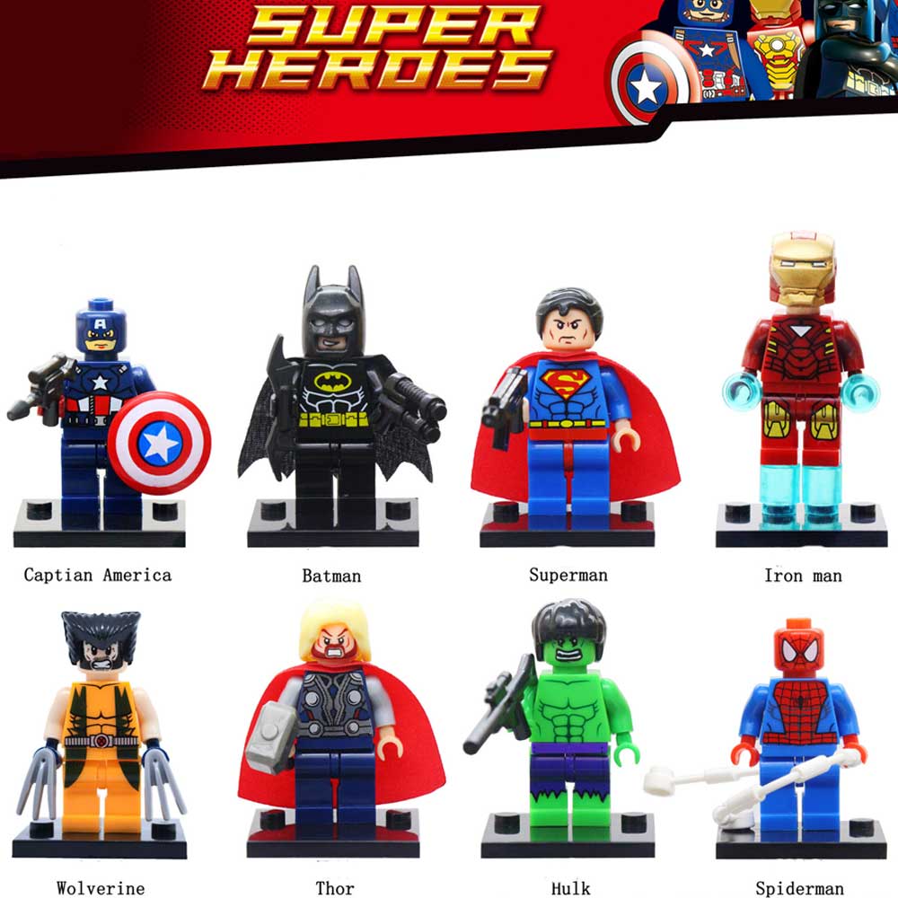 Avengers Marvel Mini Figures 8 pcs Ironman Spiderman Super Heroes Mini Figures Dc Set Fit Lego