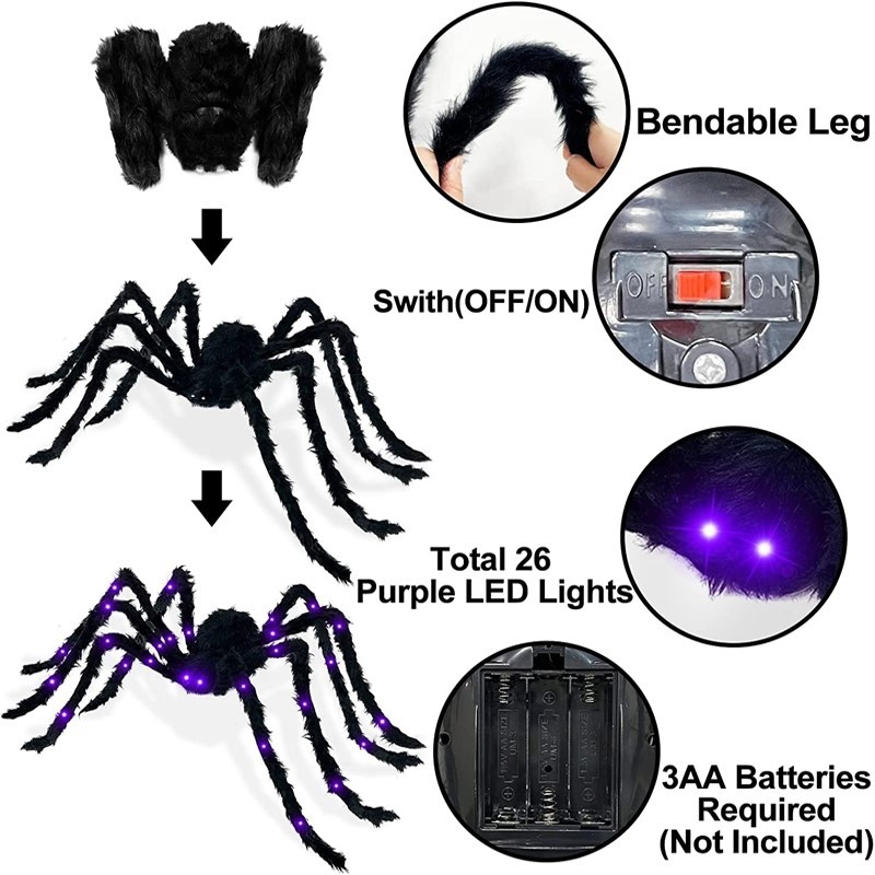 Halloween Spider Web Decorations Giant Halloween Large Hairy Spider Props Set for Outdoor Indoor Porch Party Decor