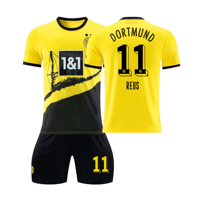 (Kids 16) 23-24 Dortmund Home Football Kits Jersey T-shirt Set For Kids Adults Boys Reus No. 11