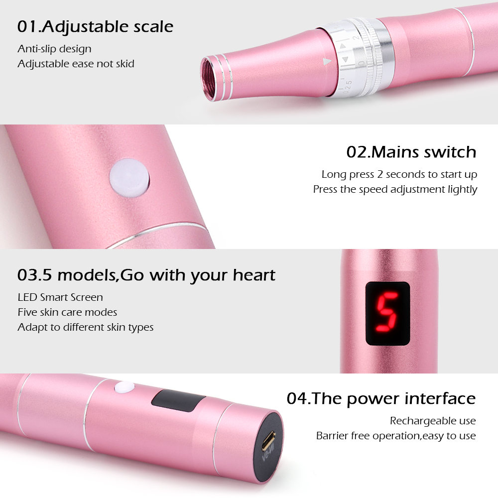 (Gold) Microneedling Pen Wireless Professional Electric Derma Pen Needles Auto Home Mts Tattoo Pen Skin Care Beauty Tool Kit Anti-Aging Mesotherapy Traetment.