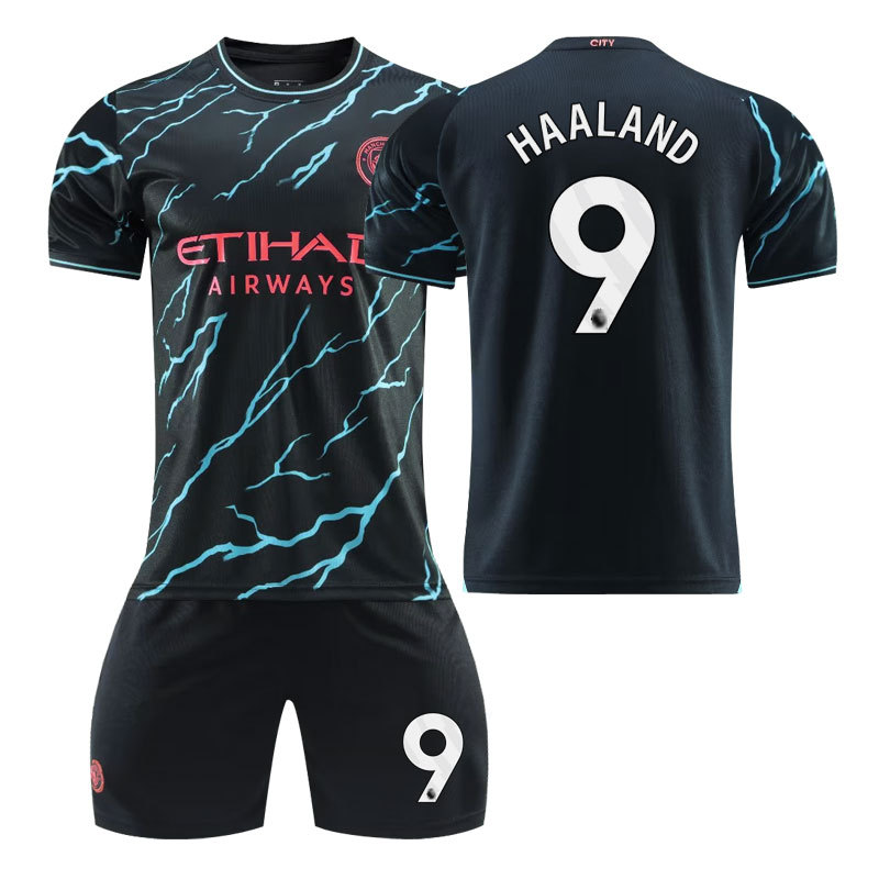 (Kids 2~3 Years) Manchester City Kids Third Mini Kit 2023 2024 Season Away Football Kits for Kids Soccer Jerseys Football Shirts Shorts Socks Set