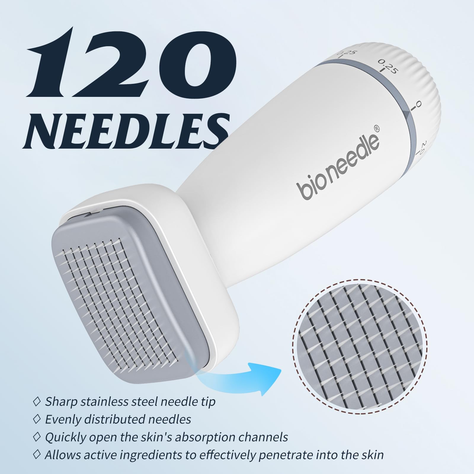 Bioneedle Derma Stamp 120 Titanium Microneedling Stamp Adjustable dermastamp 0-2mm Derma Roller Microneedling Pen for Hair Growth Face Skin Care BIO120