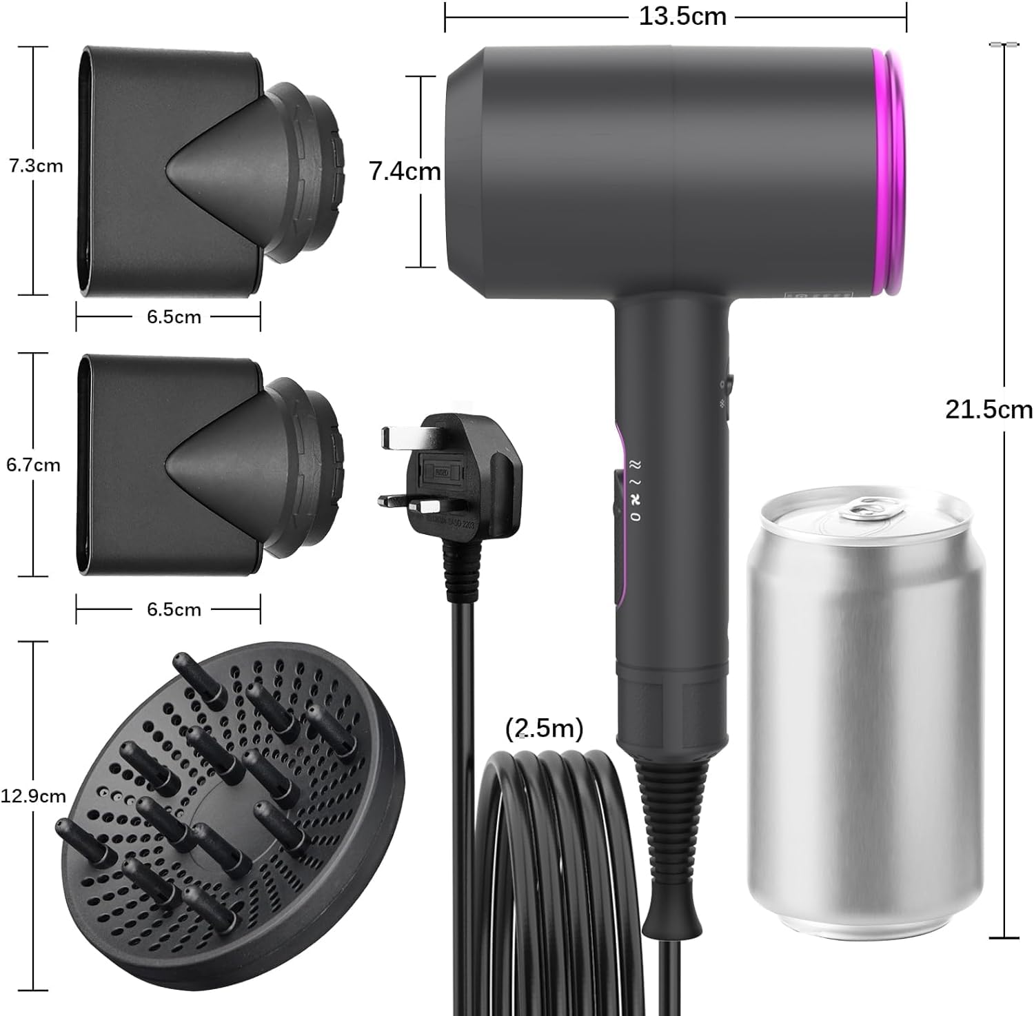Professional Hair Dryer 2000W Powerful Quick Drying Ionic Hairdryer with 1 Diffuser 2 Nozzle Blow Dryer with 2 Speeds 3 Heating and Cool Button for Women Curly and Straight Hair