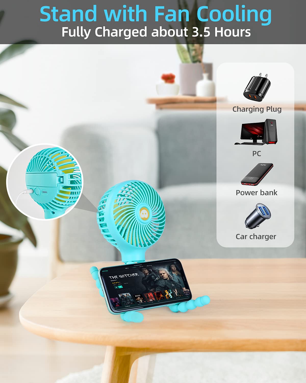 Handheld Personal Fan Portable Mini Small USB Desk Clip On Fan with Flexible Tripod for Crib Office Treadmill Bike Travel