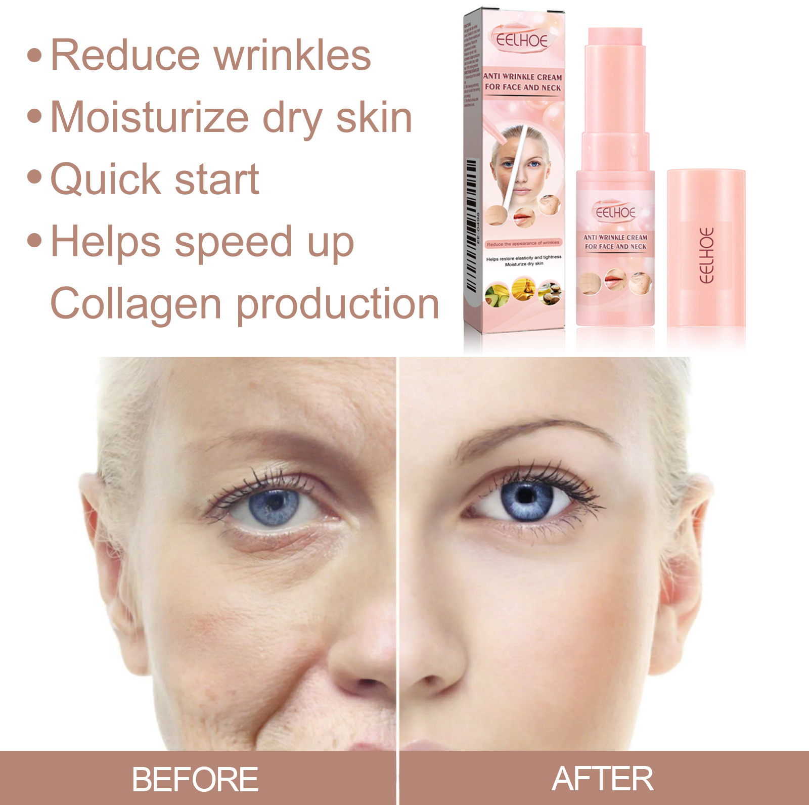 (1pc) Wrinkle Bounce Multi Balm Stick Fade Fine Lines Nourish Brighten Moisturize Face Cream Lifting Firming Tightening Collagen Stick Korean Cosmetics Skin Care