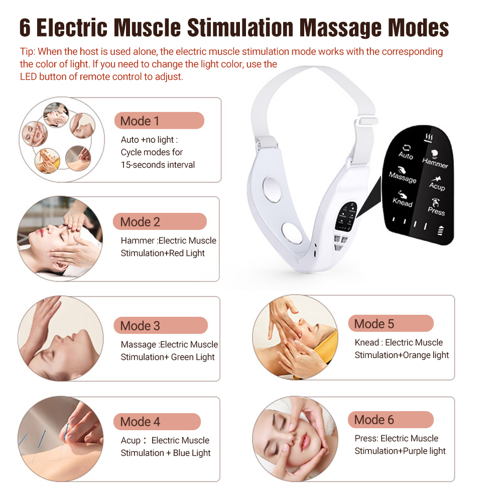 EMS V Face Facial Machine Red Blue Light Electric V Line Up Lift Belt Face Massage Heating Face Skin Lifting Firming Beauty Device Double Chin Reduce