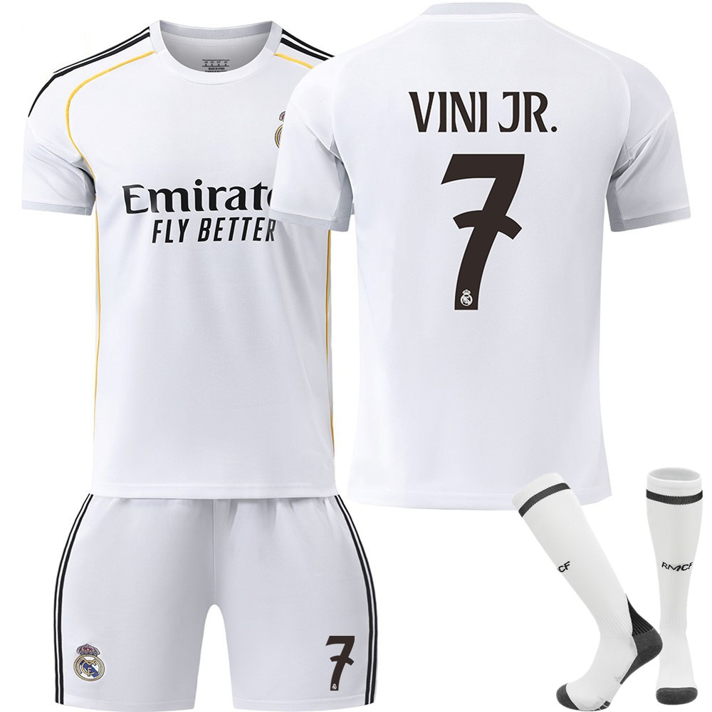 (2~3 Years) 2026 Season Madrid Home No 7 VINI JR. Kids Football Kit Football Jersey Sport Soccer Training T Shirt Round Neck Tops Running Gym Exercise Training UK