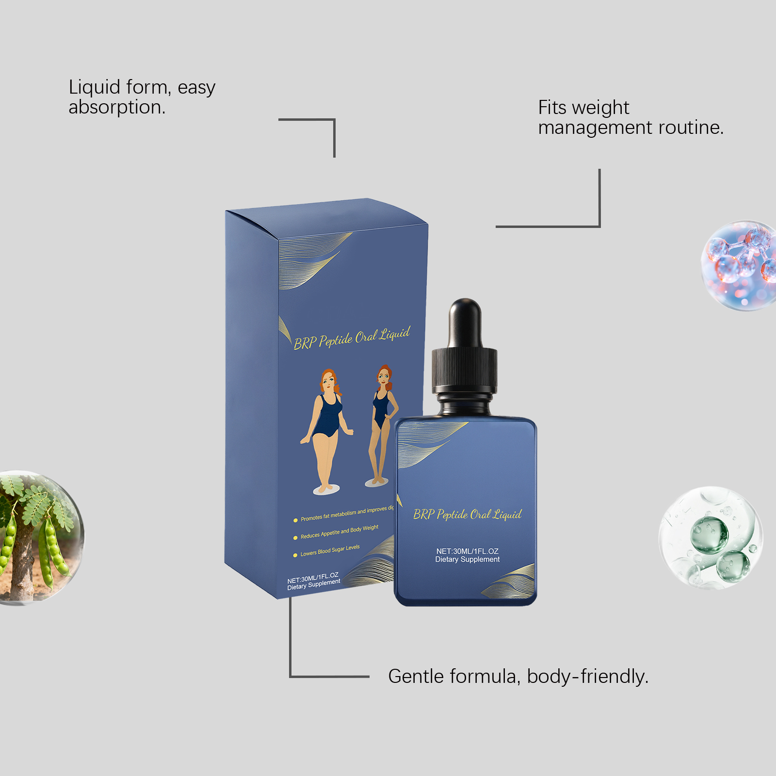 Body Care Drops | Gentle Formula for Body Contouring & Skin Elasticity | Daily Liquid Supplement for Toned Appearance & Energy Support | Lightweight Texture