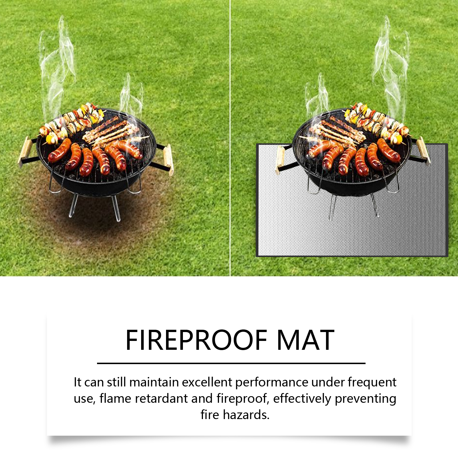 BBQ Mat Floor Outdoor 40x40inches Fireproof Mat BBQ Heat Resistant Grill Mat Reusable Anti-Slip Fireplace Mat Waterproof