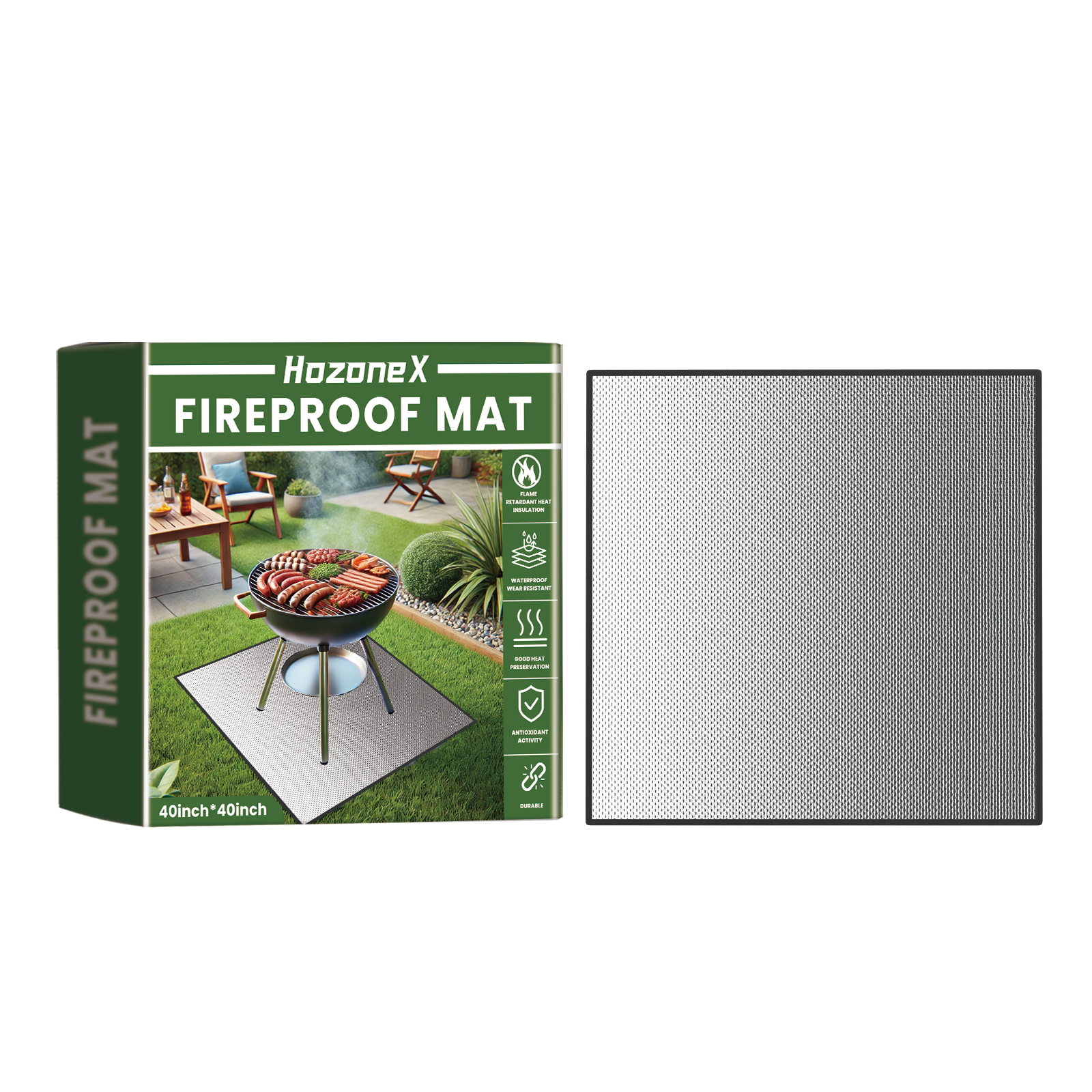 BBQ Mat Floor Outdoor 40x40inches Fireproof Mat BBQ Heat Resistant Grill Mat Reusable Anti-Slip Fireplace Mat Waterproof