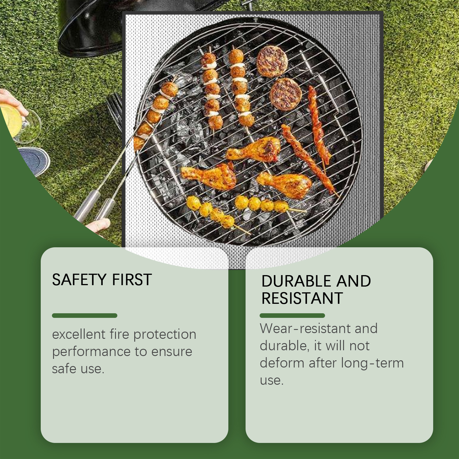 BBQ Mat Floor Outdoor 40x40inches Fireproof Mat BBQ Heat Resistant Grill Mat Reusable Anti-Slip Fireplace Mat Waterproof