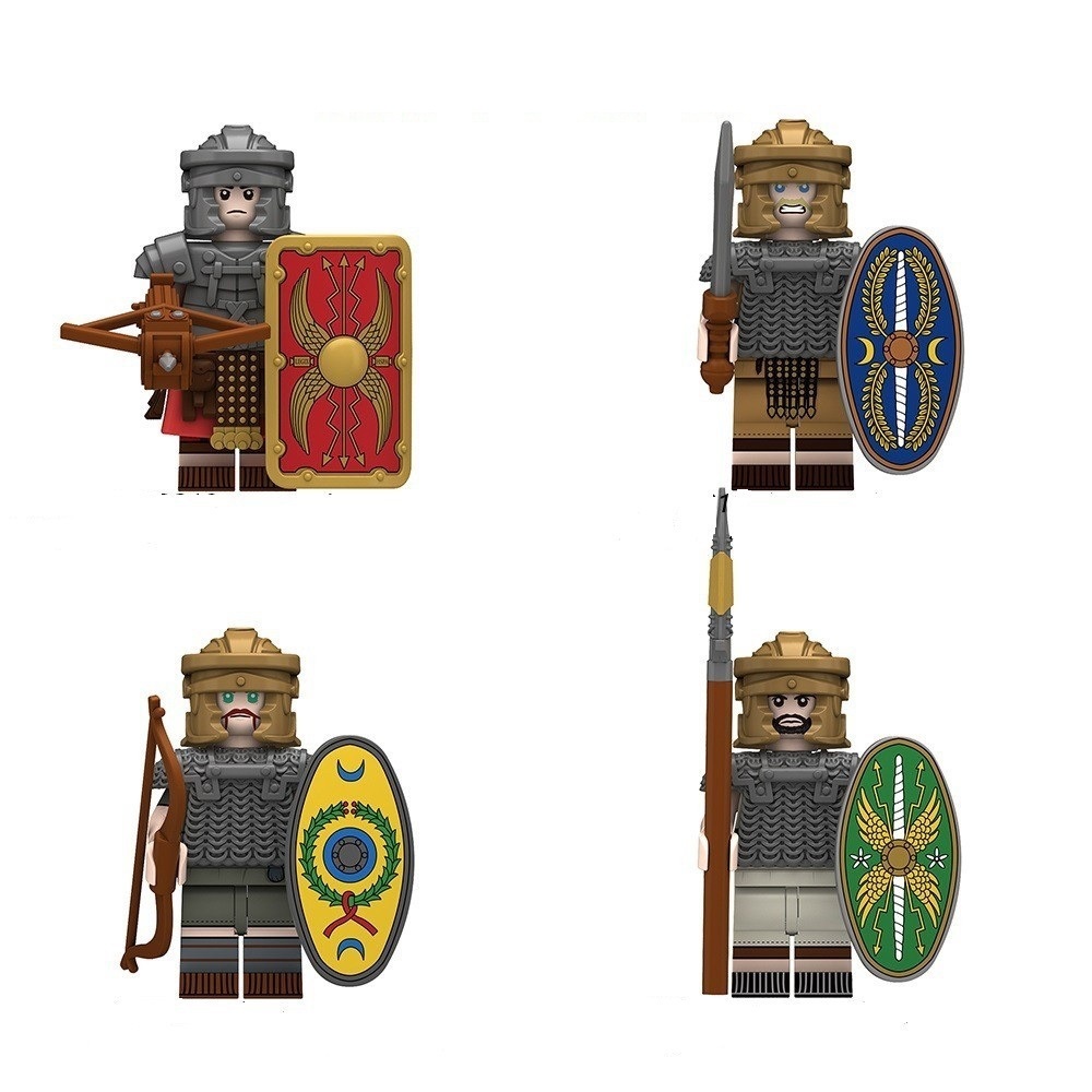 (Soldiers A) Soldiers Building Blocks Toys Trooper Minifigures Set Warrior with Shield Helmet and Weapons Easter Gifts for Kids