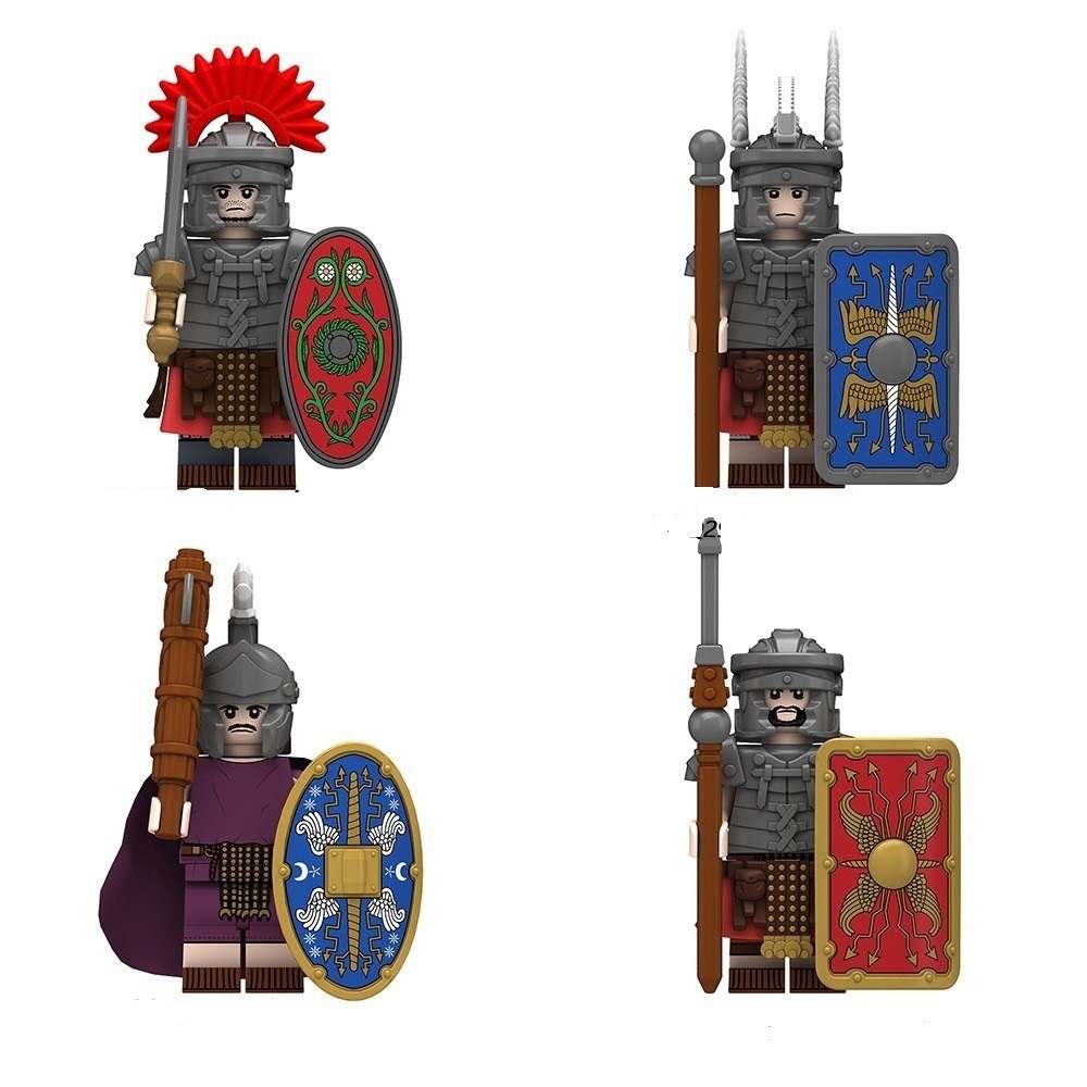 (Soldiers A) Soldiers Building Blocks Toys Trooper Minifigures Set Warrior with Shield Helmet and Weapons Easter Gifts for Kids