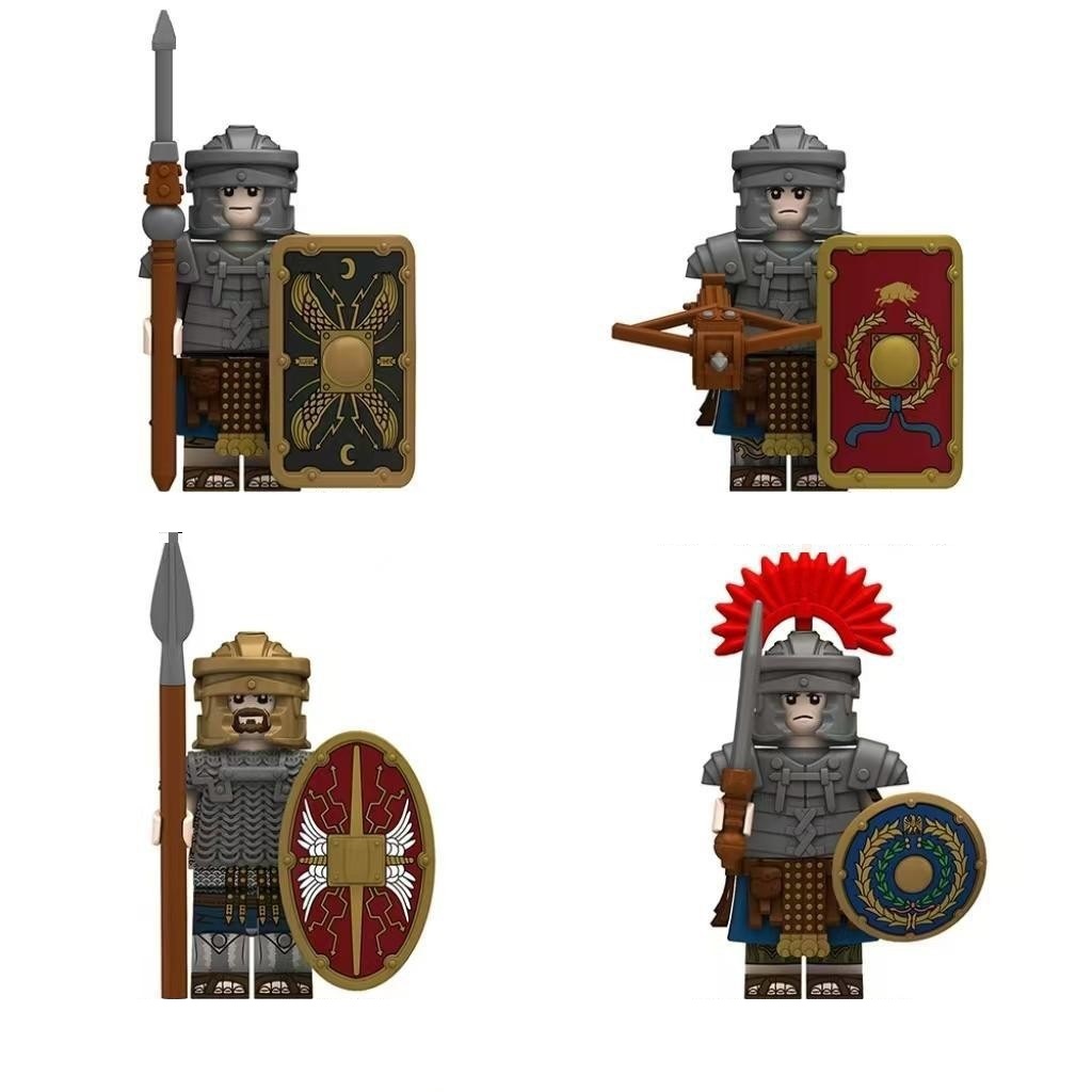 (Soldiers A) Soldiers Building Blocks Toys Trooper Minifigures Set Warrior with Shield Helmet and Weapons Easter Gifts for Kids