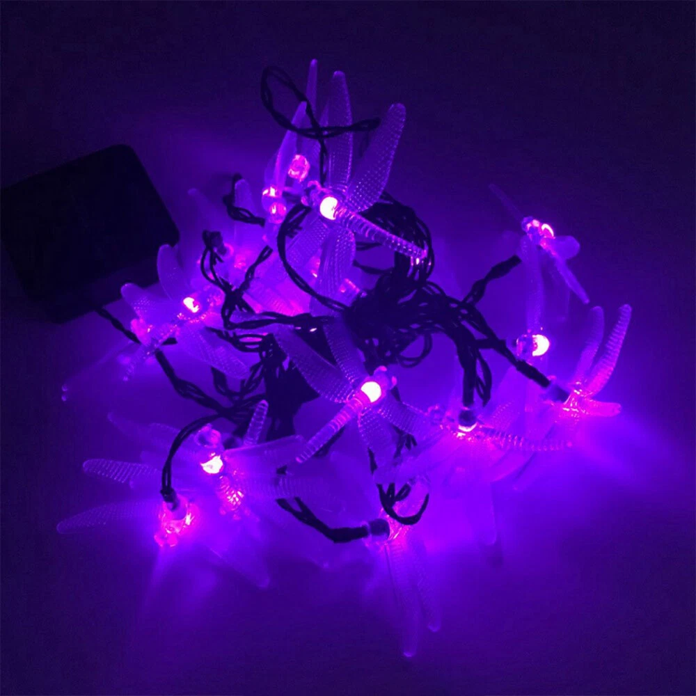 (RGB) Solar LED Dragonfly Fairy String Lights Waterproof Outdoor Garden Wedding Decor 7m 50LED