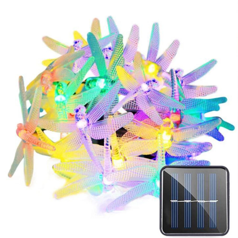 (RGB) Solar LED Dragonfly Fairy String Lights Waterproof Outdoor Garden Wedding Decor 7m 50LED