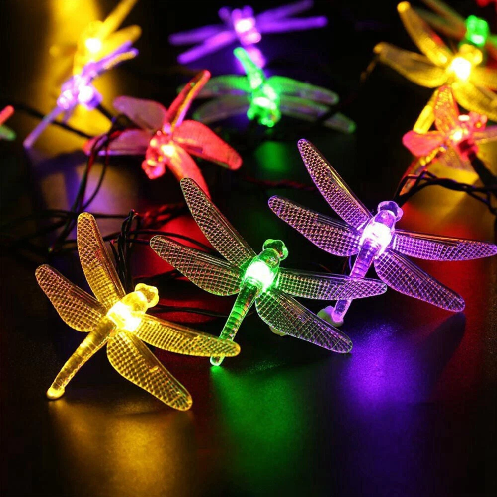 (RGB) Solar LED Dragonfly Fairy String Lights Waterproof Outdoor Garden Wedding Decor 7m 50LED