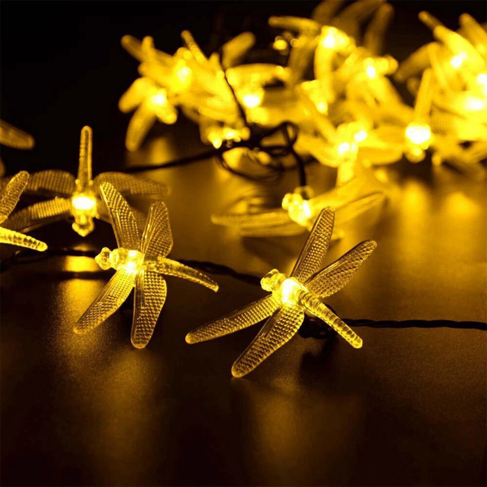 Solar LED Dragonfly Fairy String Lights Waterproof Outdoor Garden Wedding Decor 7m 50LED