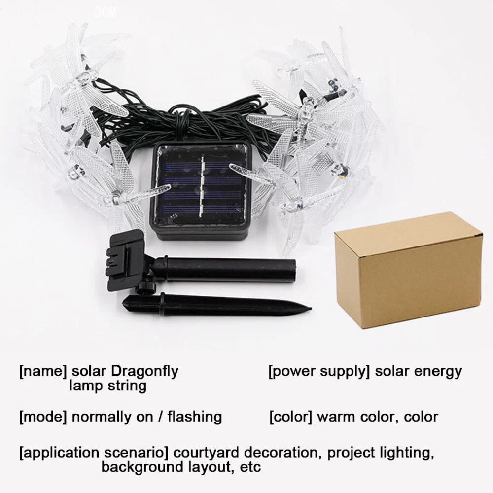 (RGB) Solar LED Dragonfly Fairy String Lights Waterproof Outdoor Garden Wedding Decor 7m 50LED