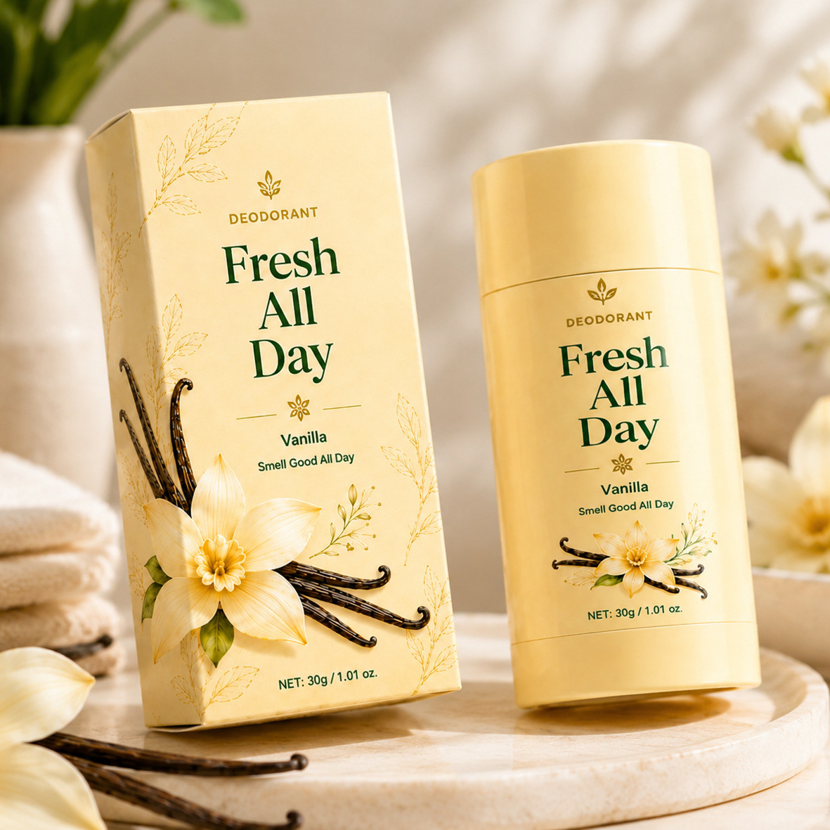 Long Lasting Fresh Deodorant With Vanilla Scent For Odor Control And Daily Skin Protection 30g