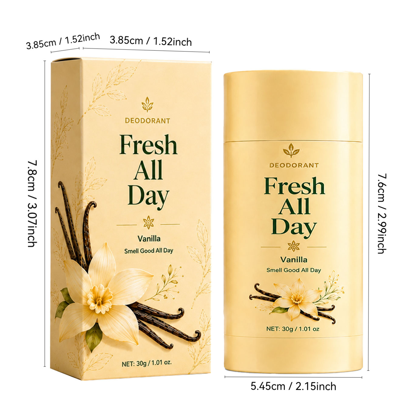 Long Lasting Fresh Deodorant With Vanilla Scent For Odor Control And Daily Skin Protection 30g