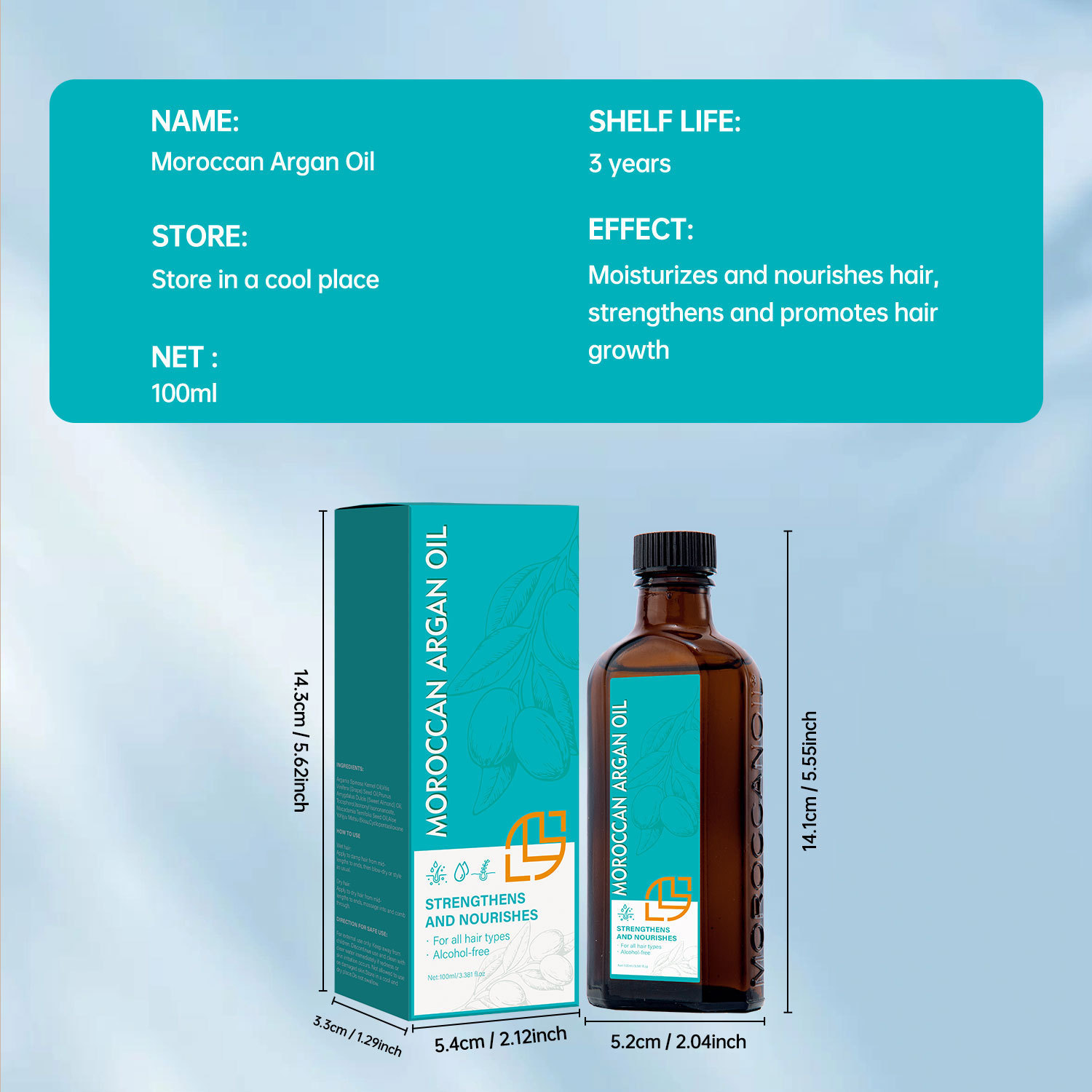 Moroccan Argan Hair Oil Moisturizing Nourishing Strengthening For Dry Damaged Hair Daily Frizz Control 100ml