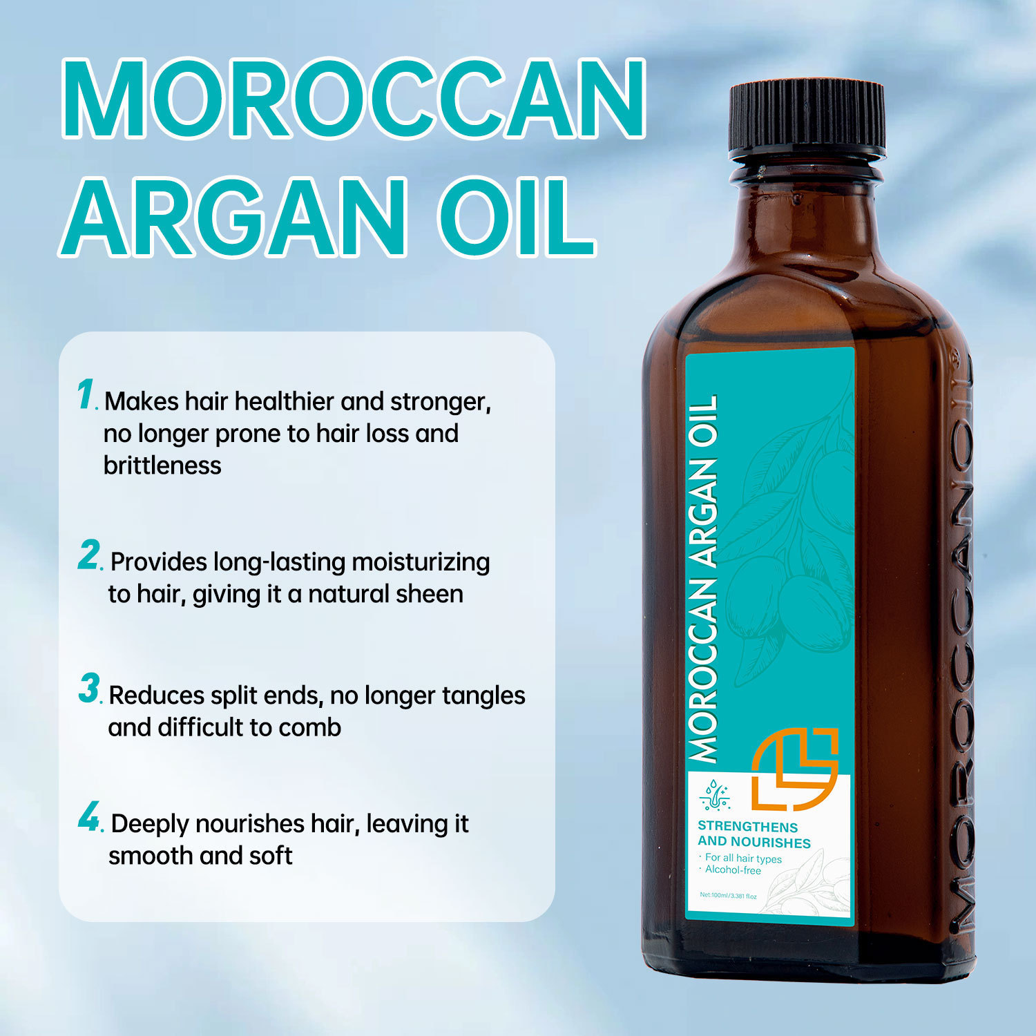Moroccan Argan Hair Oil Moisturizing Nourishing Strengthening For Dry Damaged Hair Daily Frizz Control 100ml
