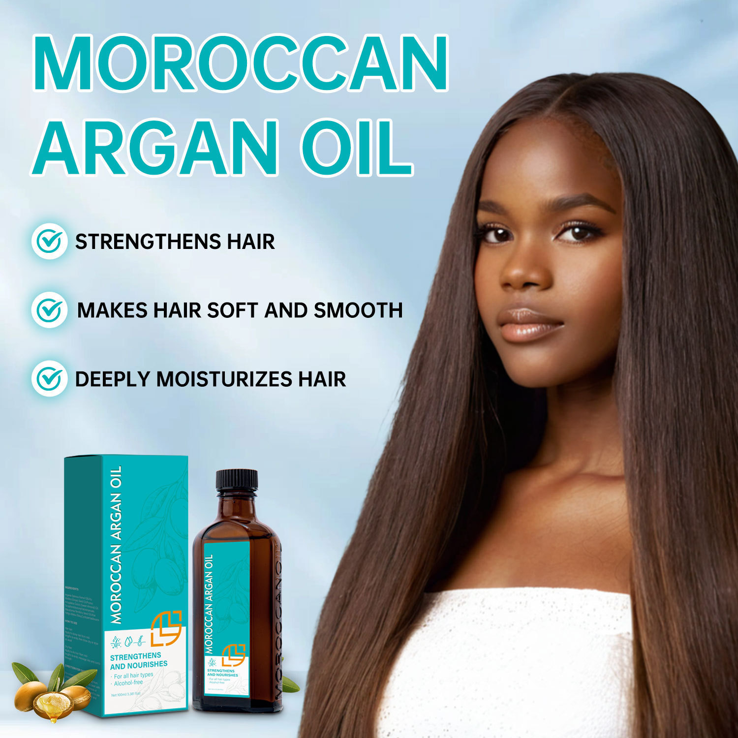 Moroccan Argan Hair Oil Moisturizing Nourishing Strengthening For Dry Damaged Hair Daily Frizz Control 100ml