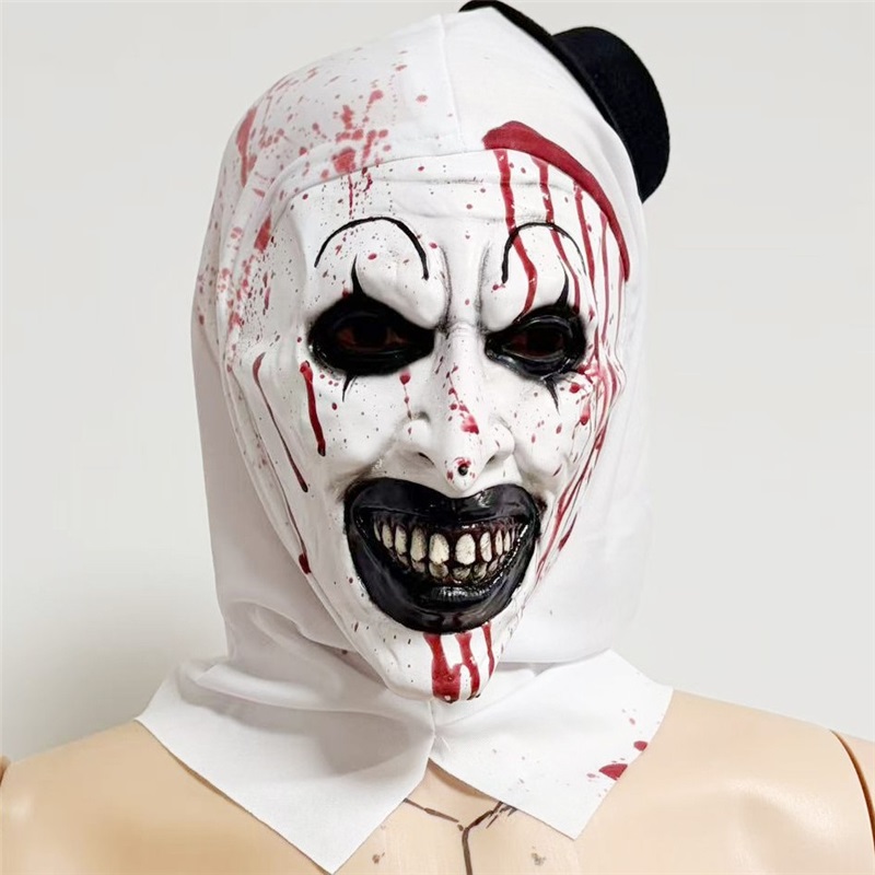 (Terrifier Clown) Terrifier Mask With Hat Clown Headgear Halloween Cosplay Horror Prop