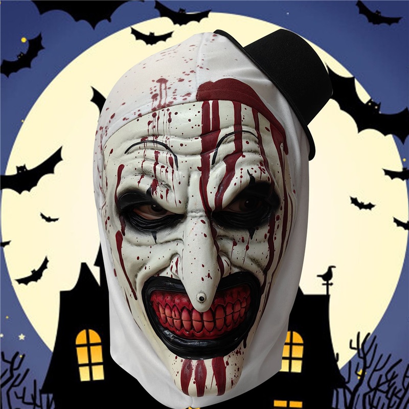 (Terrifier Clown) Terrifier Mask With Hat Clown Headgear Halloween Cosplay Horror Prop
