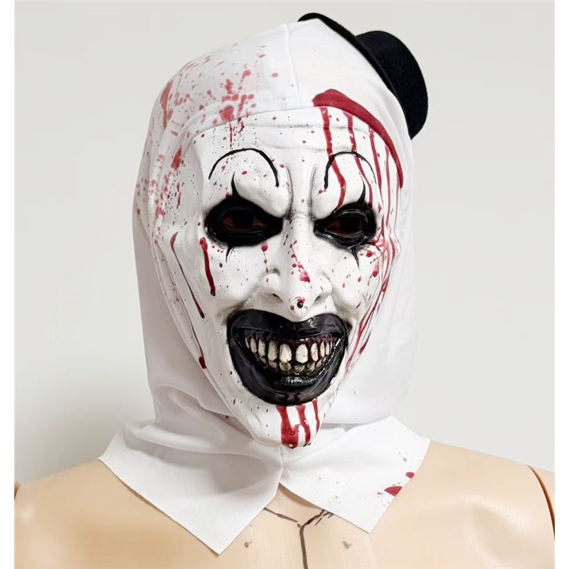 (Terrifier Clown) Terrifier Mask With Hat Clown Headgear Halloween Cosplay Horror Prop