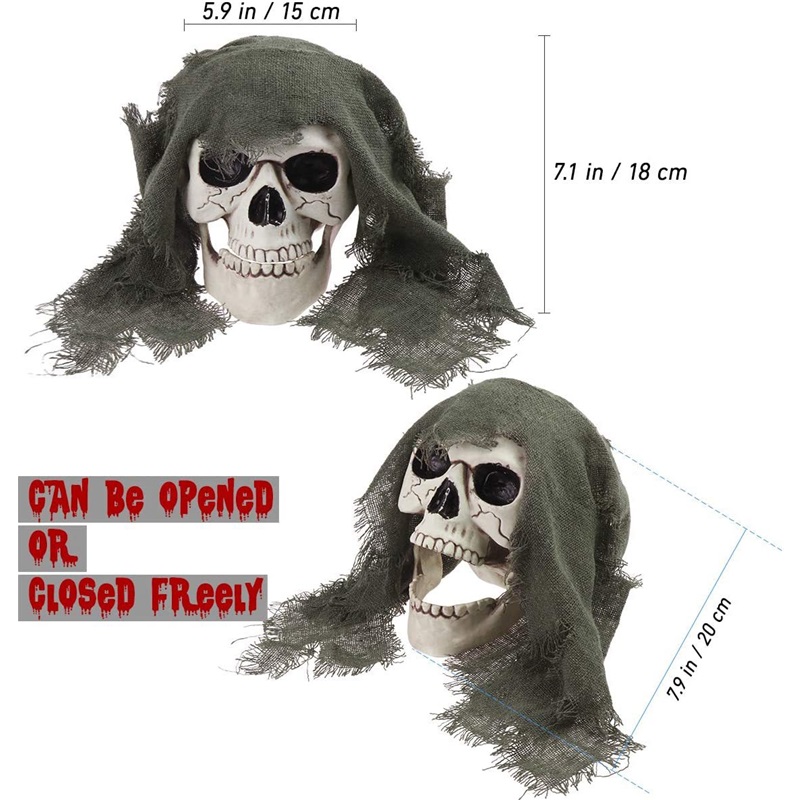 (Green Clad Skeleton) Ground Inserted Skull Ghost Head Halloween Three Piece Set Crawling Ghost Prank Simulated Arm Skull Venue Decoration
