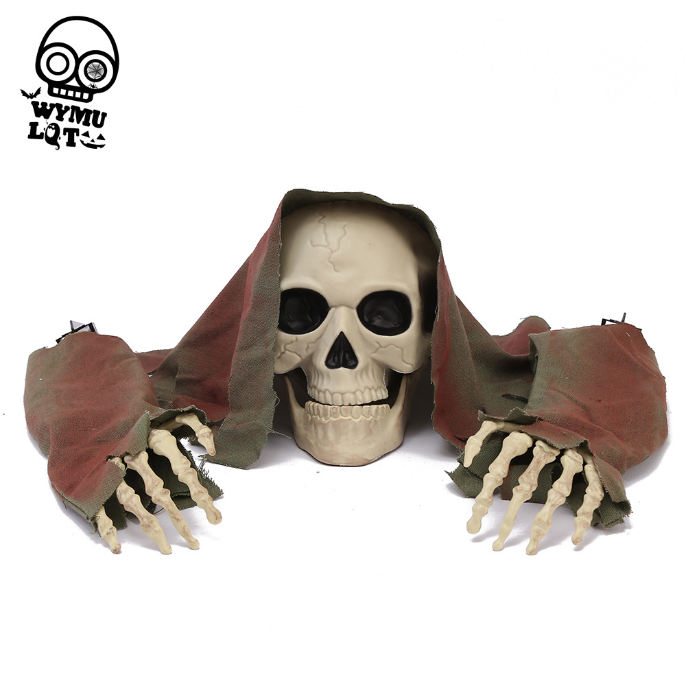 (Green Clad Skeleton) Ground Inserted Skull Ghost Head Halloween Three Piece Set Crawling Ghost Prank Simulated Arm Skull Venue Decoration