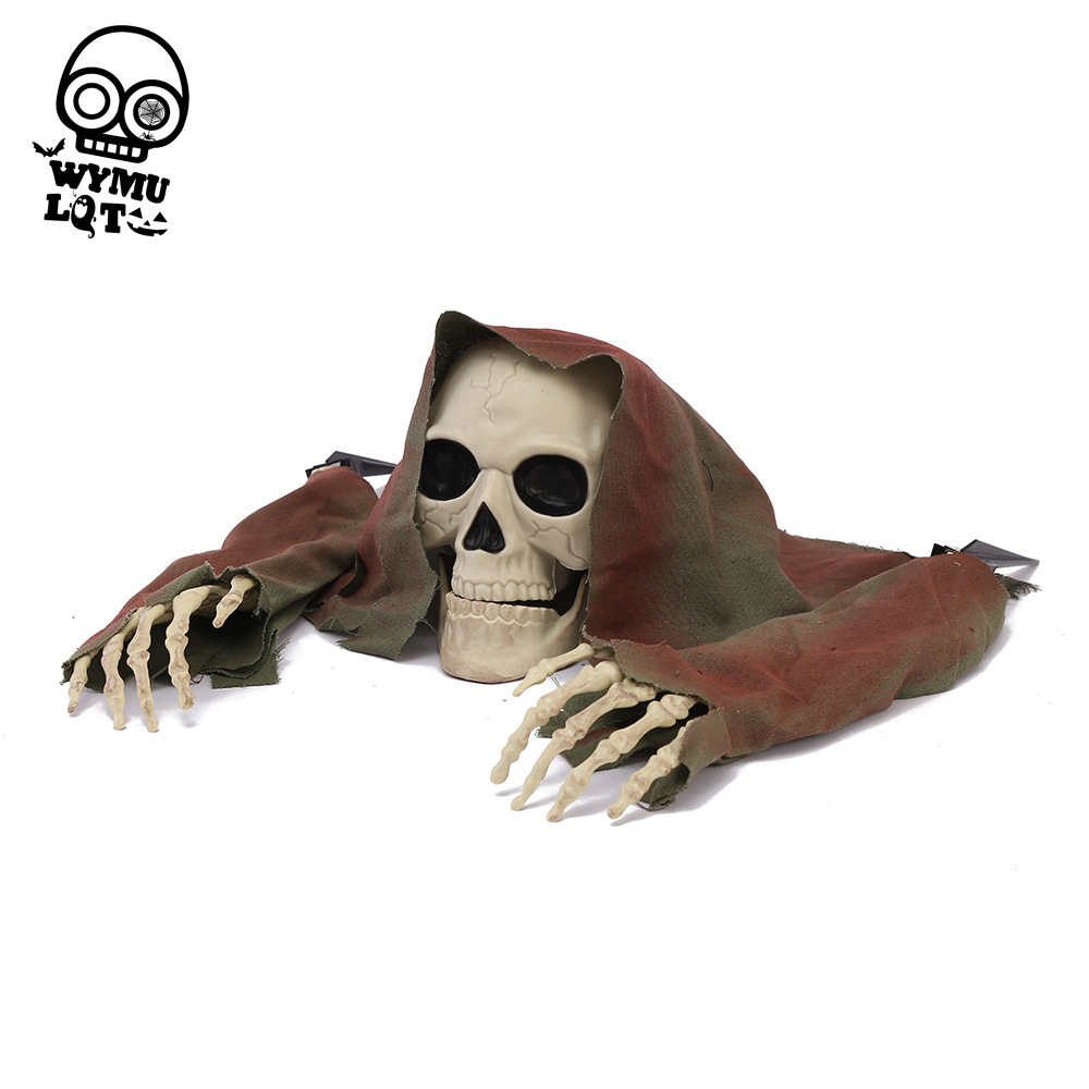 (Green Clad Skeleton) Ground Inserted Skull Ghost Head Halloween Three Piece Set Crawling Ghost Prank Simulated Arm Skull Venue Decoration