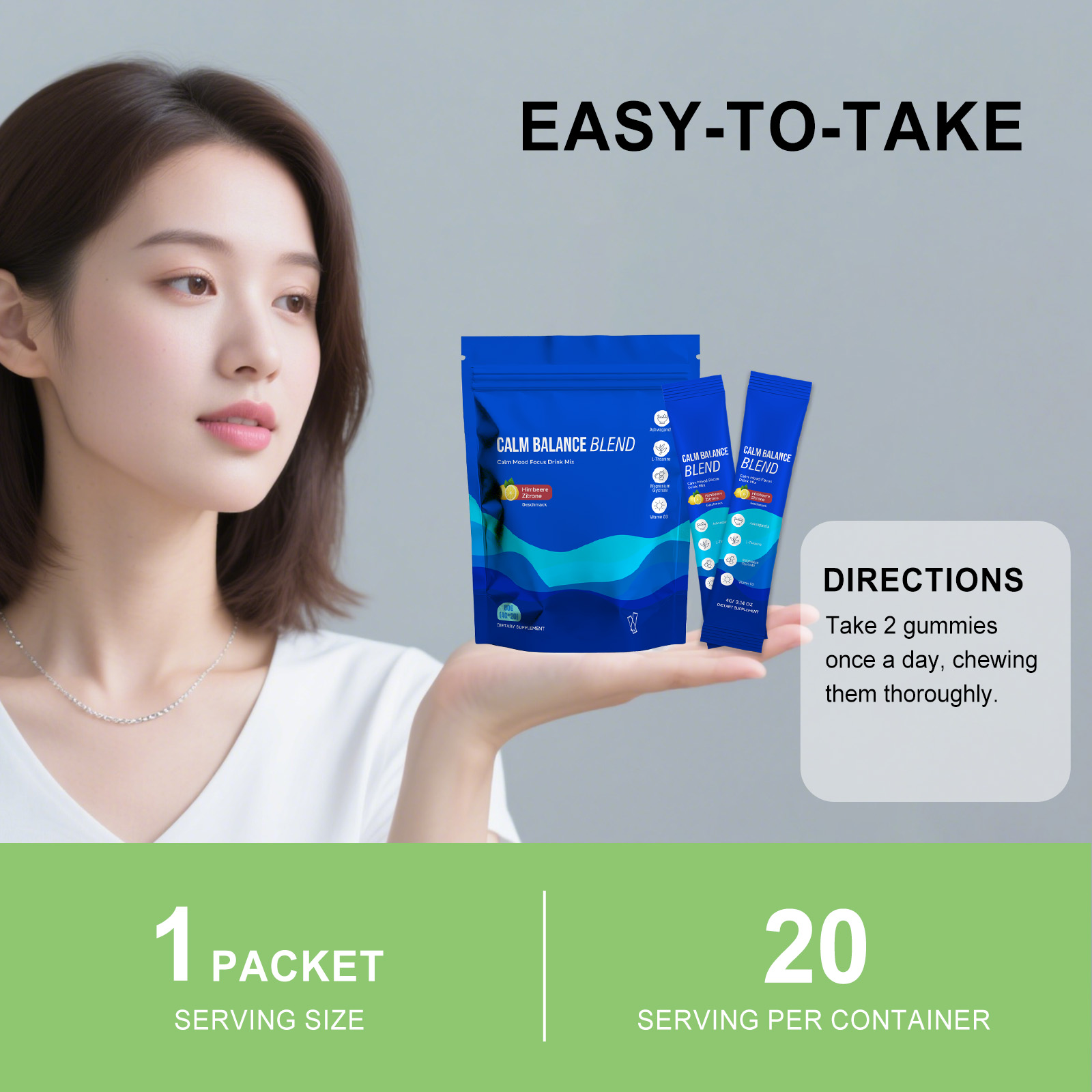 Calm Mind Gentle Care Powder Oral Daily Mood Balance Supplement Boost Body Energy Vitality And Focus Condition
