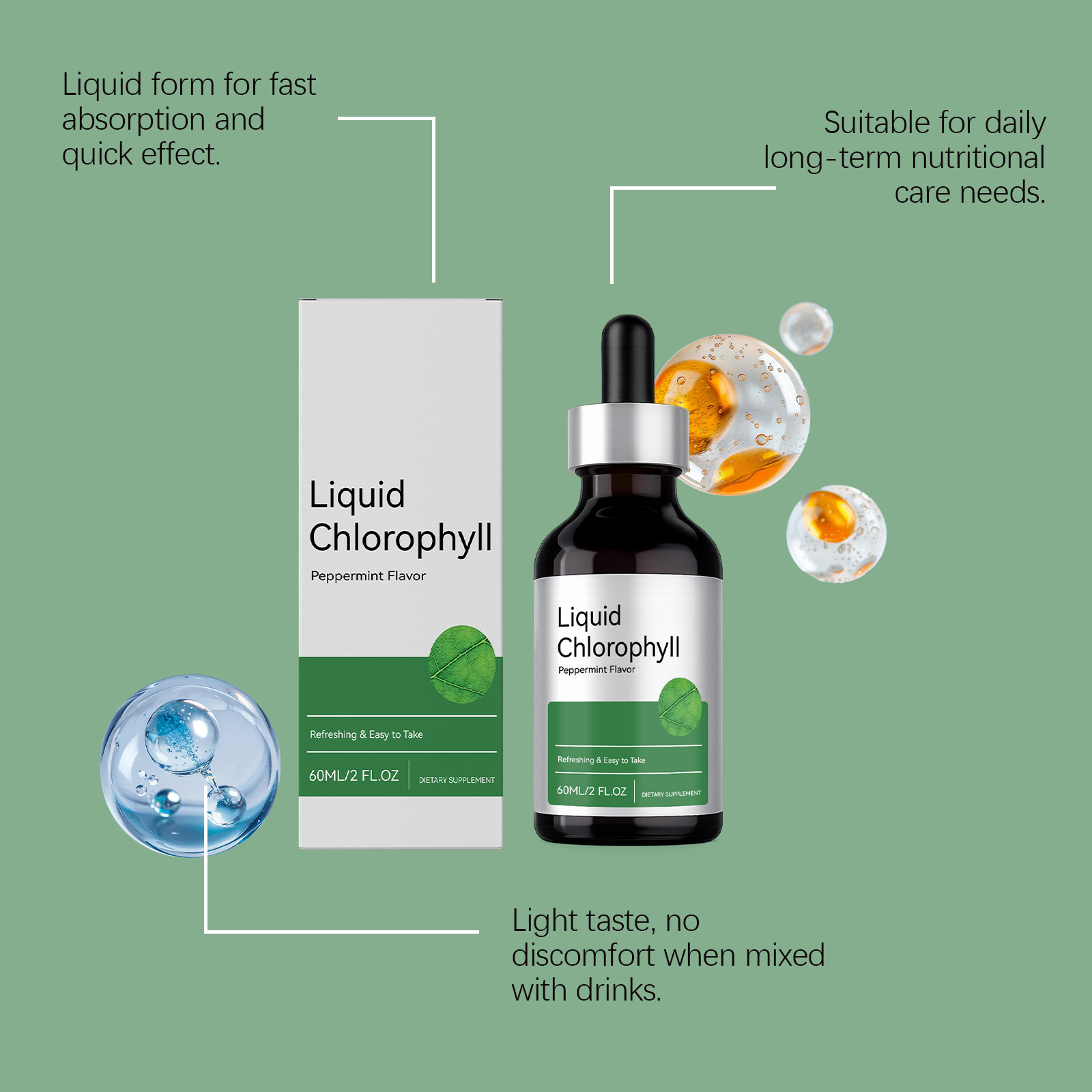Peppermint Green Extract Refreshing Drops Plant Essence Balance Daily Diet Light Skin Supplement Oral Care For Body Tissue Nourishment