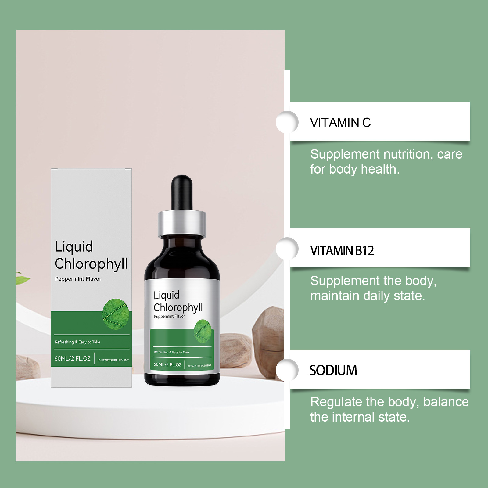Peppermint Green Extract Refreshing Drops Plant Essence Balance Daily Diet Light Skin Supplement Oral Care For Body Tissue Nourishment