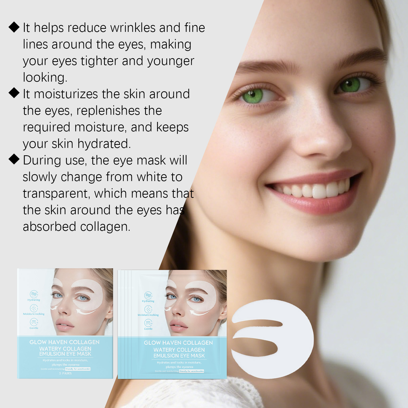 Collagen Moisturizing Eye Mask Plump Delicate Mild Hydrating Soft Tender Daily Skin Care Around Eyes
