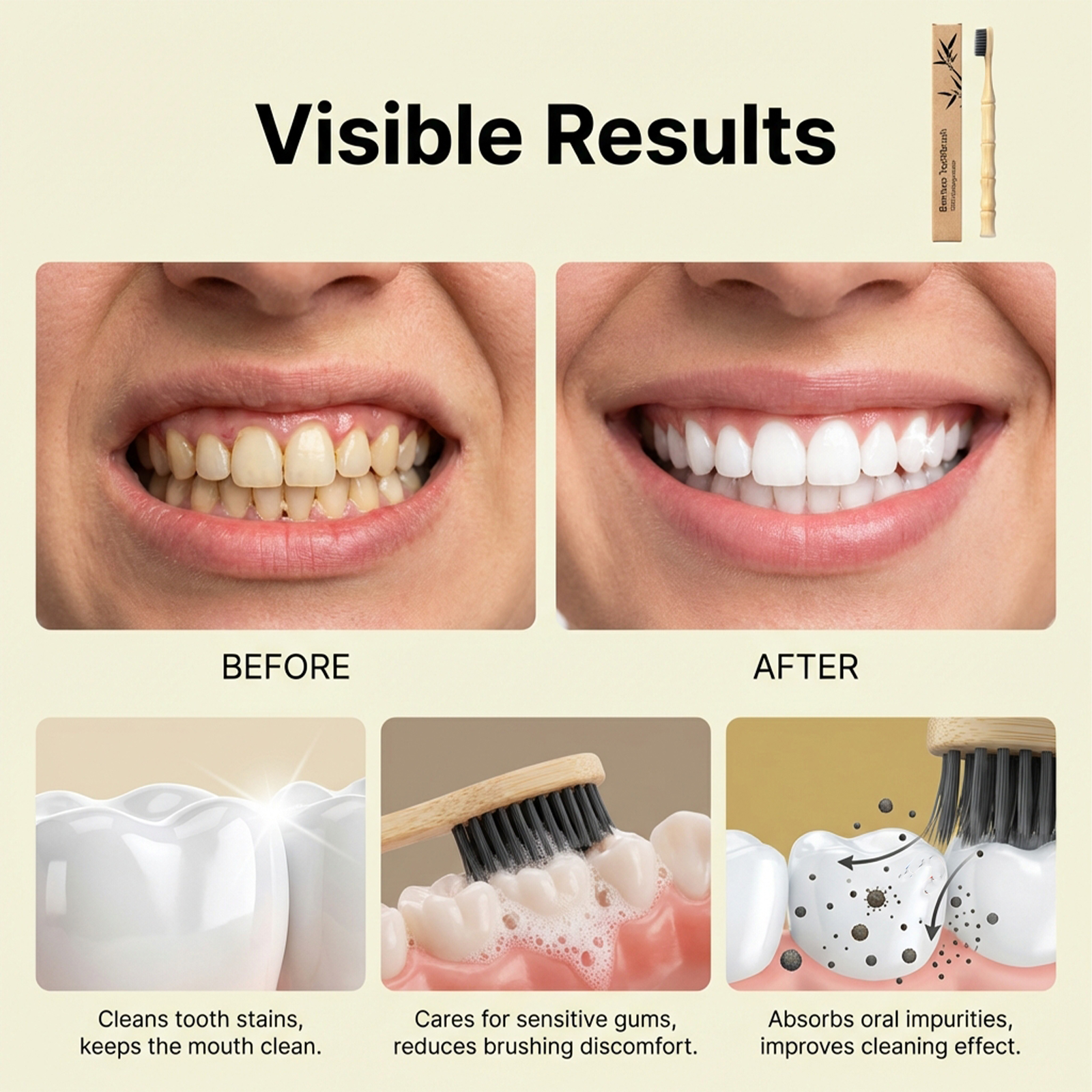 Bamboo Toothbrush Spiral Texture Comfortable Handle Labor Saving Grip Daily Teeth Cleansing Gentle Holding Easy Tooth Care Soft Hand Feel