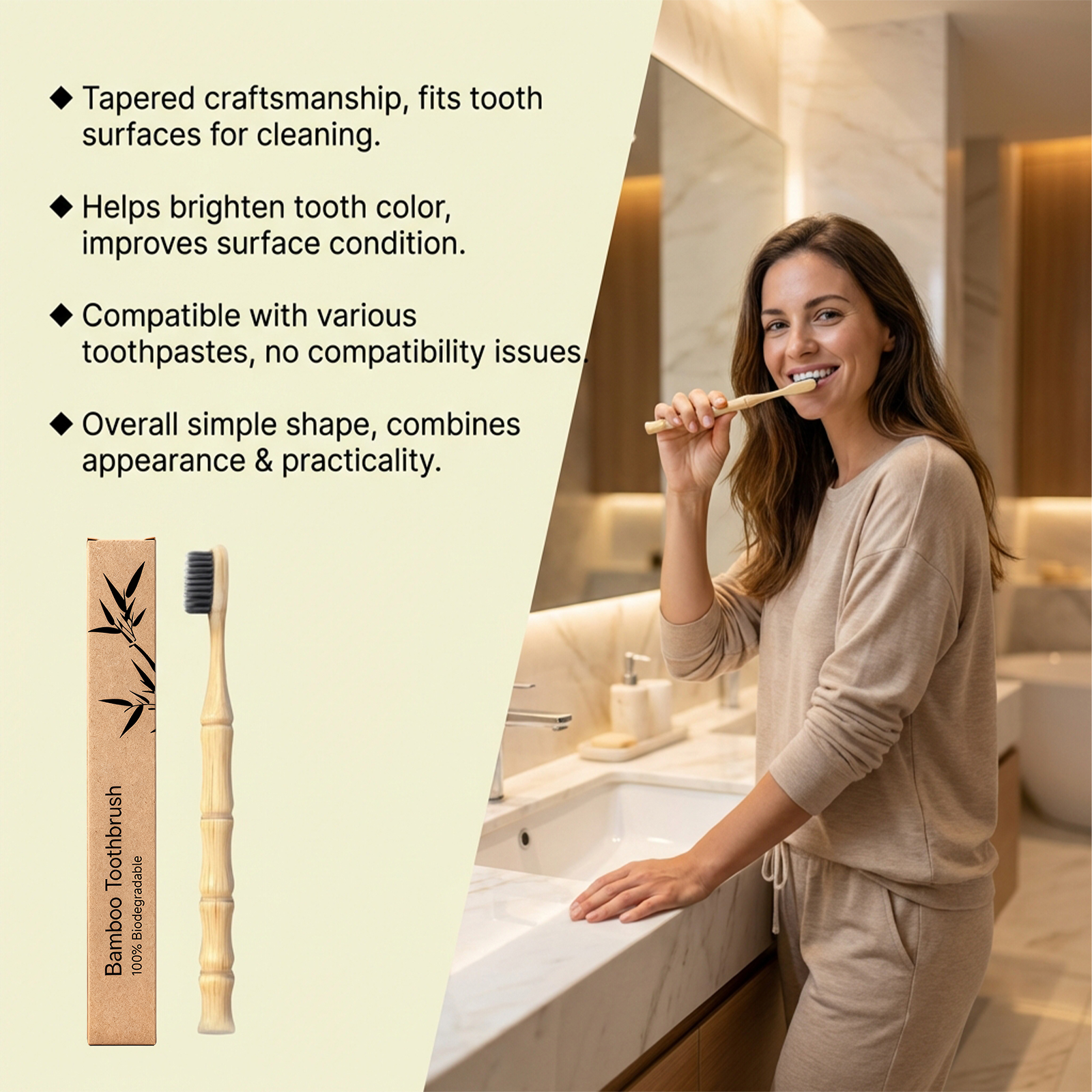 Bamboo Toothbrush Spiral Texture Comfortable Handle Labor Saving Grip Daily Teeth Cleansing Gentle Holding Easy Tooth Care Soft Hand Feel