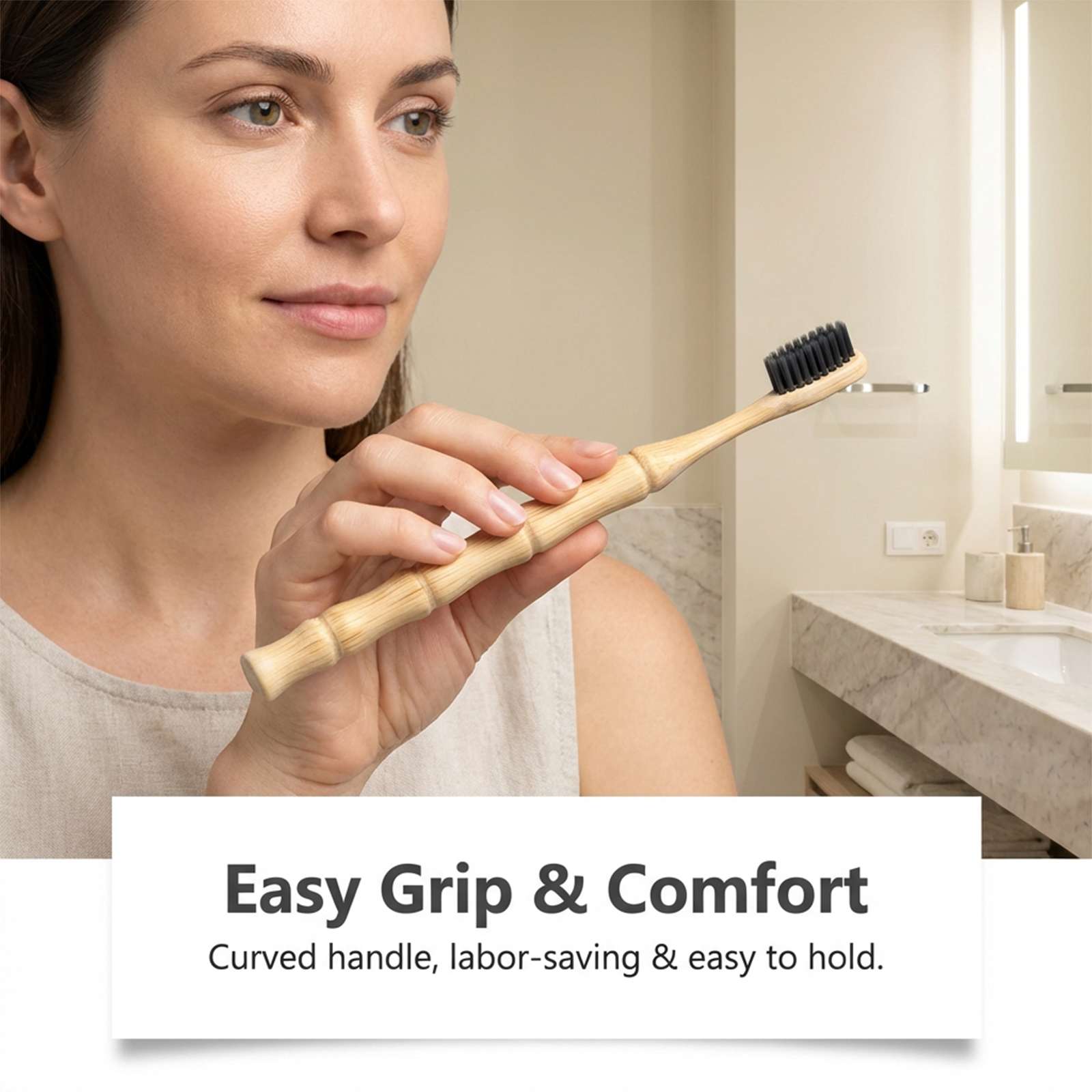 Bamboo Toothbrush Spiral Texture Comfortable Handle Labor Saving Grip Daily Teeth Cleansing Gentle Holding Easy Tooth Care Soft Hand Feel