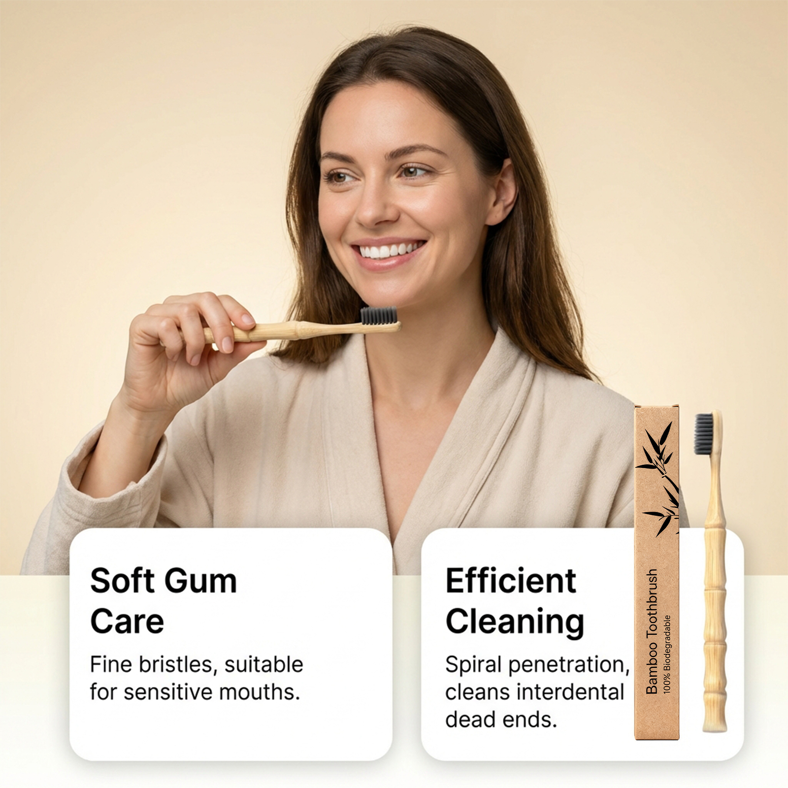 Bamboo Toothbrush Spiral Texture Comfortable Handle Labor Saving Grip Daily Teeth Cleansing Gentle Holding Easy Tooth Care Soft Hand Feel