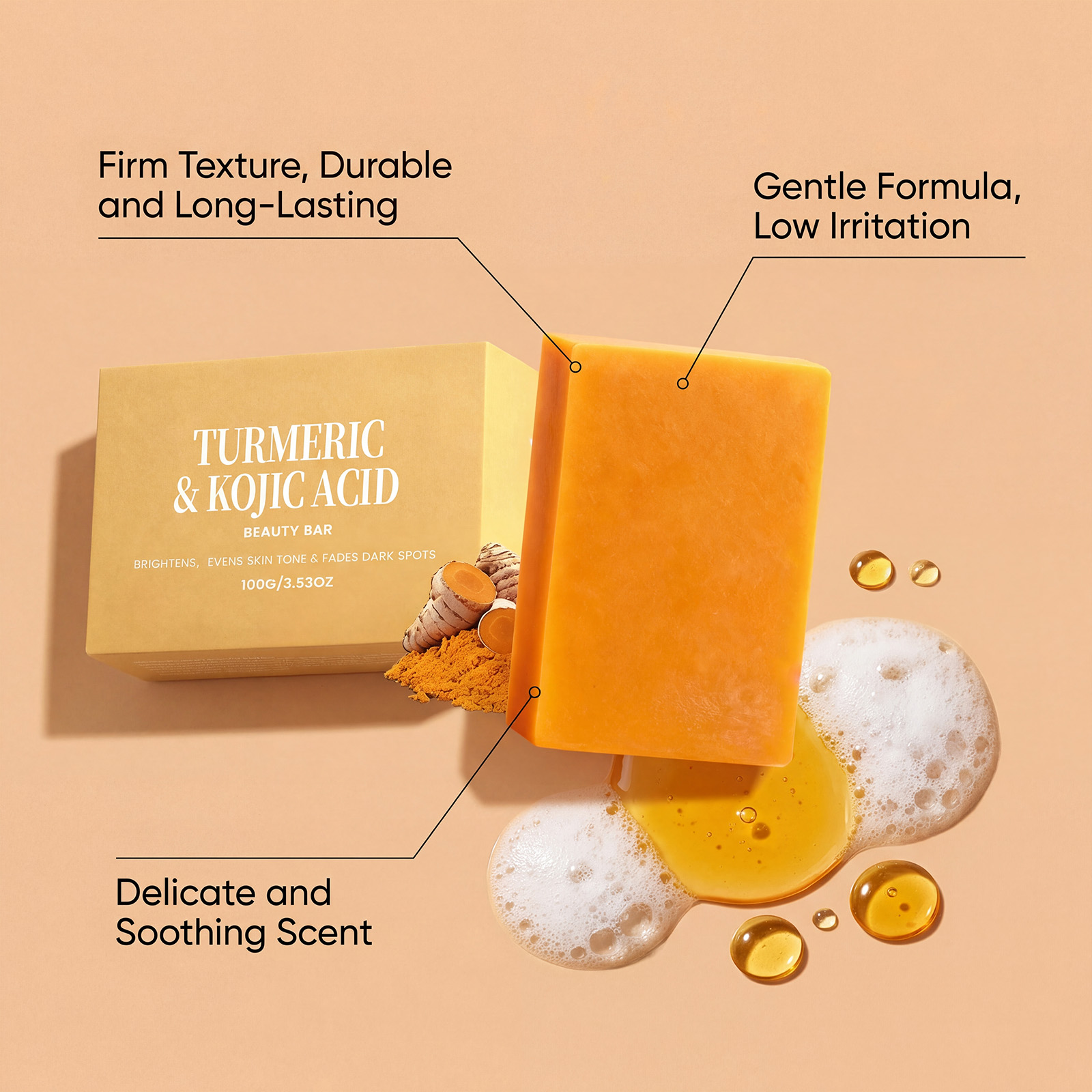 Turmeric Brightening Bath Soap Mild Cleansing Moisturizing Softening Glowing Purifying Refreshing Skin Body Wash