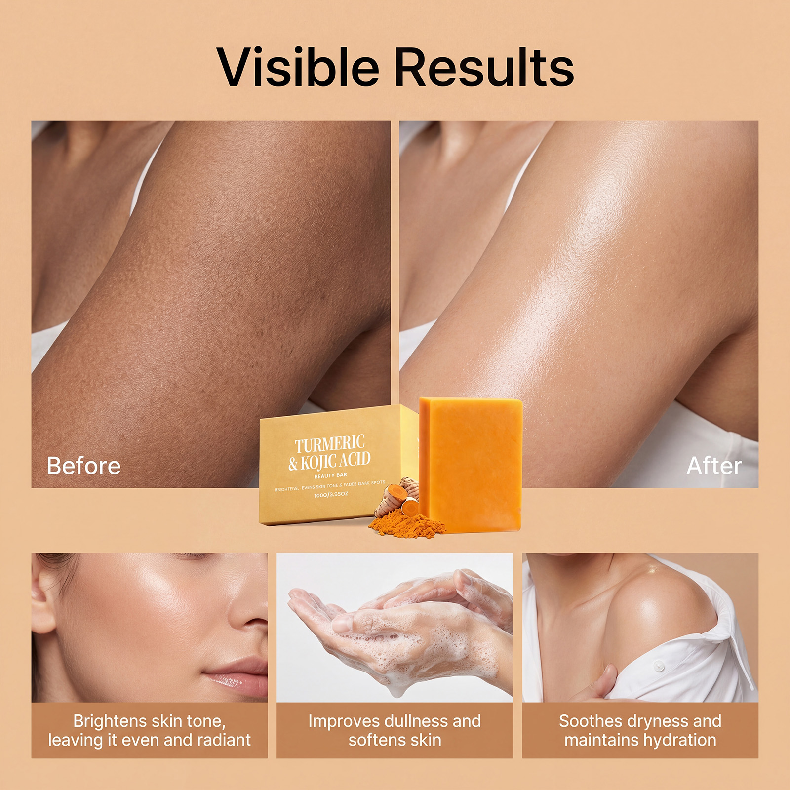 Turmeric Brightening Bath Soap Mild Cleansing Moisturizing Softening Glowing Purifying Refreshing Skin Body Wash