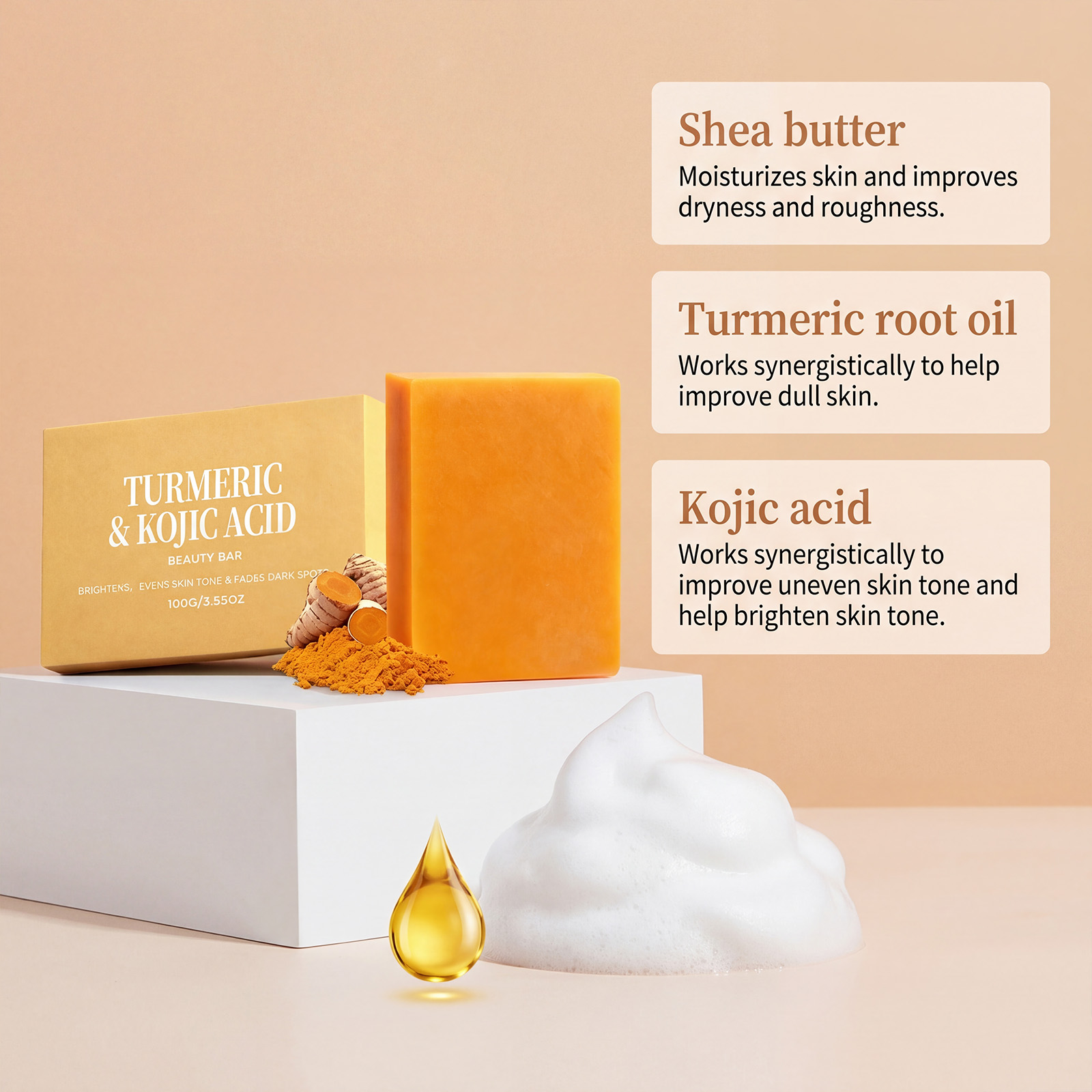 Turmeric Brightening Bath Soap Mild Cleansing Moisturizing Softening Glowing Purifying Refreshing Skin Body Wash